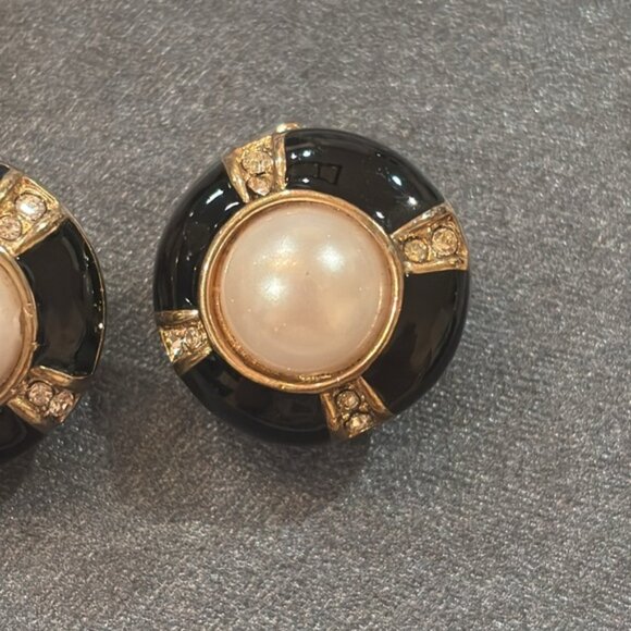 Bintage Roman Clip On Earrings Fau Pearls black with stones - Picture 7 of 8